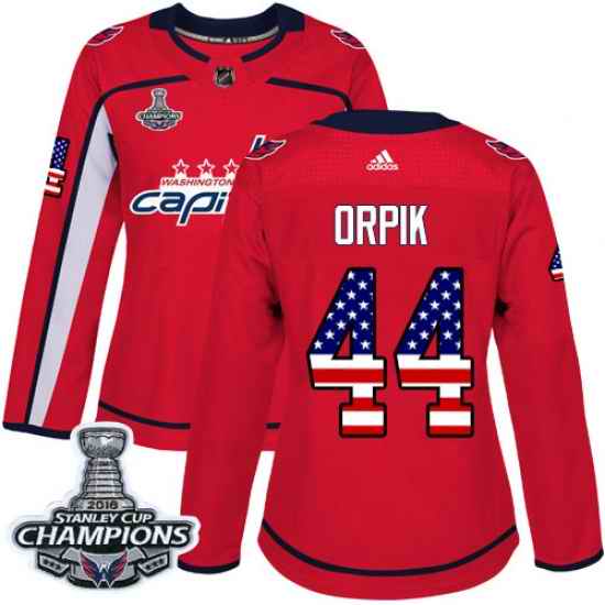 Adidas Capitals #44 Brooks Orpik Red Home Authentic USA Flag Stanley Cup Final Champions Womens Stitched NHL Jersey